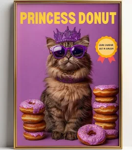 Princess Donut, crowned and surrounded by donuts